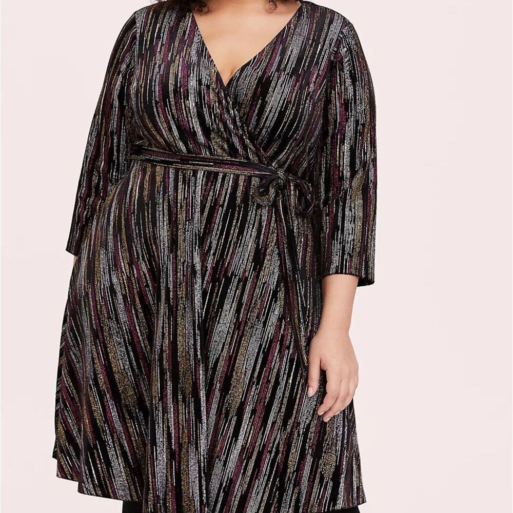 Torrid BLACK VELVET &‎ Silver GLITTER STRIPE WRAP DRESS